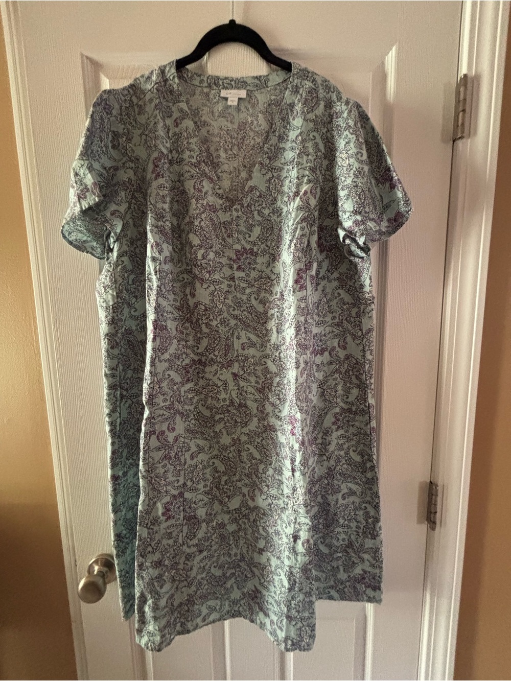 J Jill Linen dress in the Sea Glass Jacobean Paisley Print
